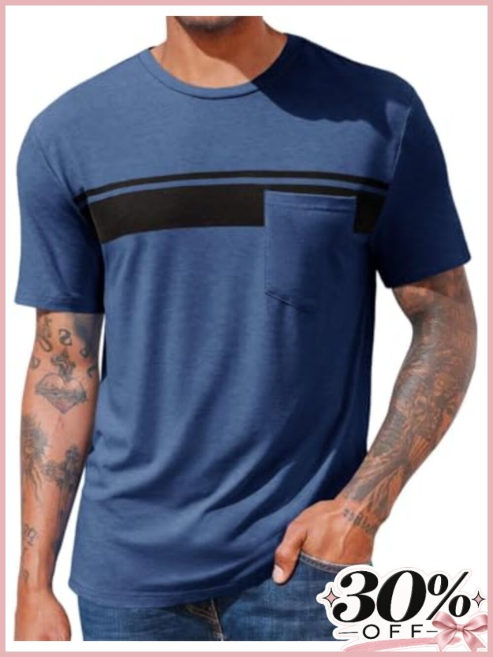 Men's Casual Striped Crew Neck T-Shirt with Chest Pocket Short Sleeve